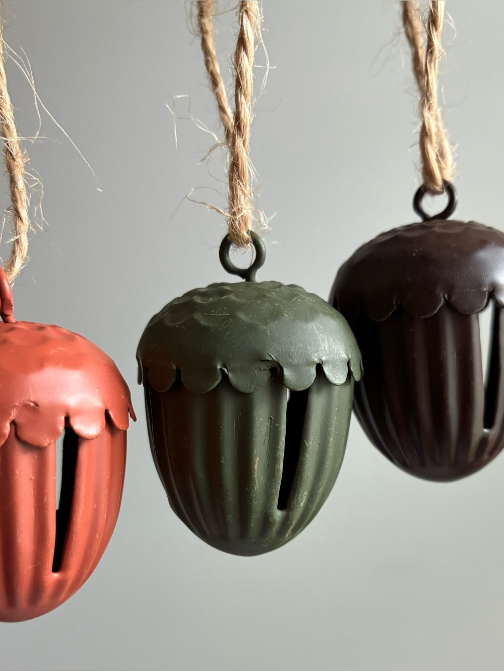 Acorn Jingle Bells Set of 8 Rustic Metal for Crafts Decor Fall Colors Hanging